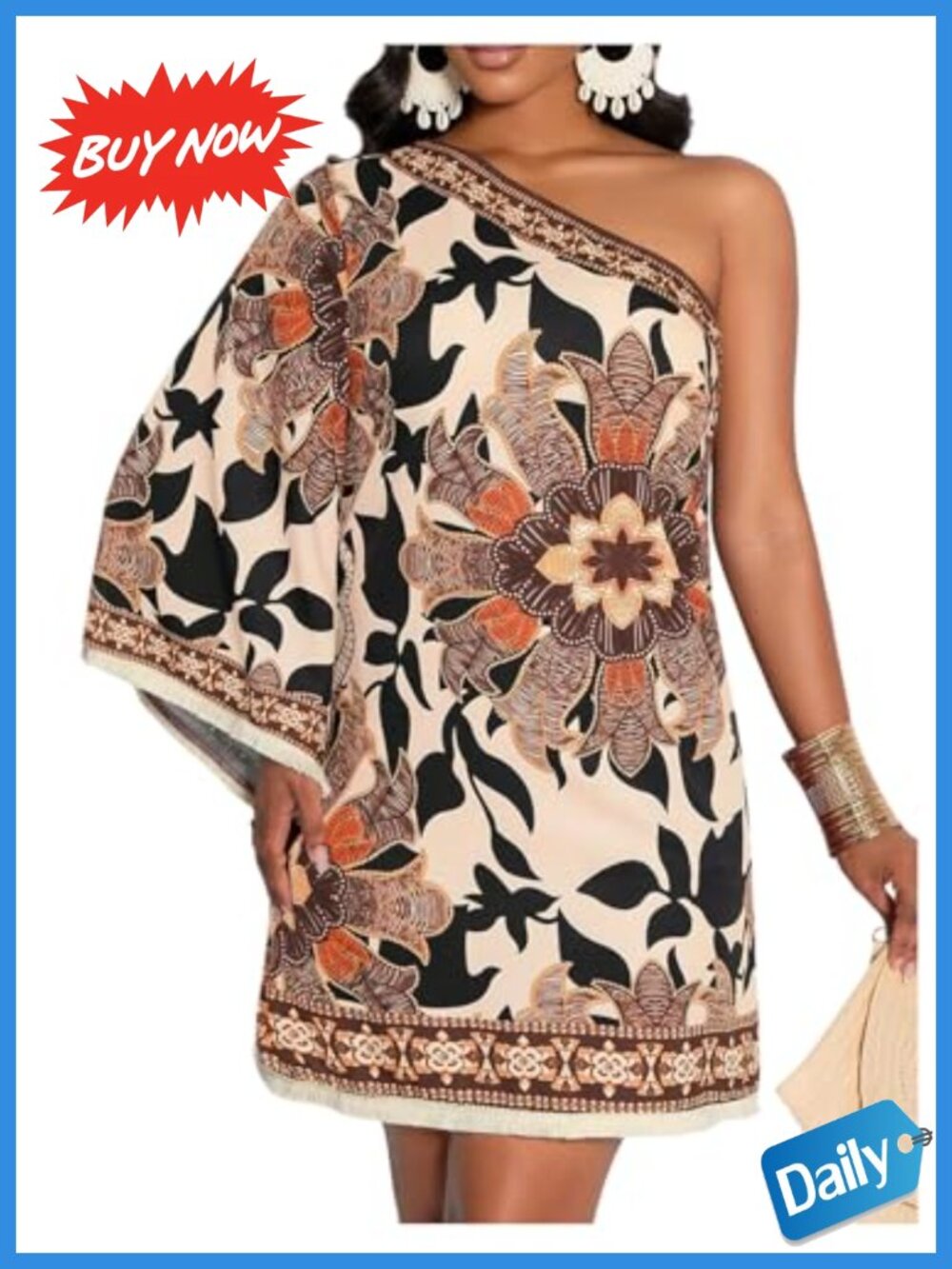 Women's One Shoulder Tropical A-Line Short Dress Tassel Fringe Wedding Guest